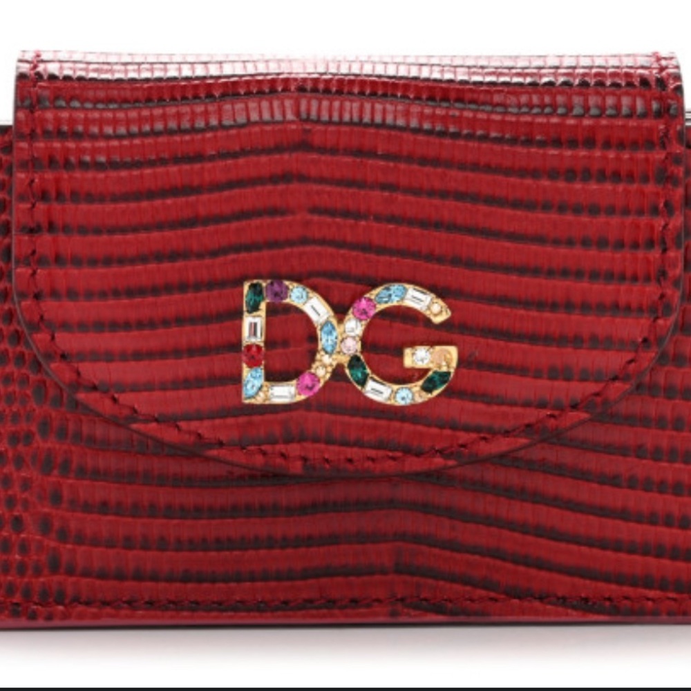 Rare and Exotic Dolce & Gabbana Stampa Iguana Calfskin Card Holder Rosso - Picture 3 of 7